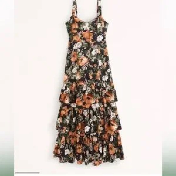 WORN ONCE!! Abercrombie Ruffle Tier Maxi Dress (Black Floral!) - Picture 3 of 3